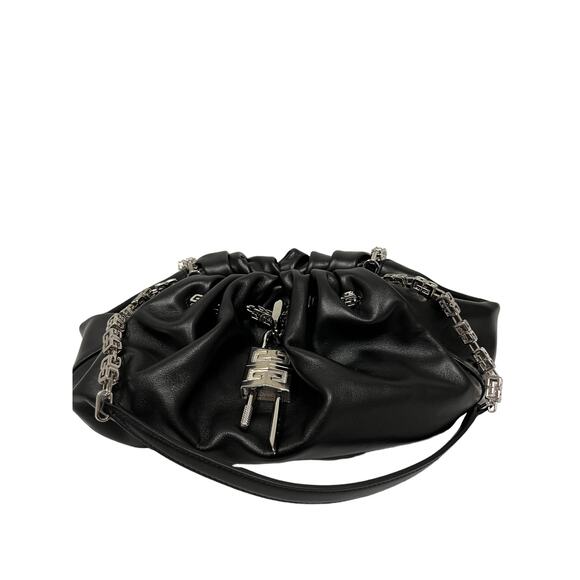 GIVENCHY Black Leather Silver Lock Accent Chain Strap Kenny Shoulder Bag - Picture 4 of 16